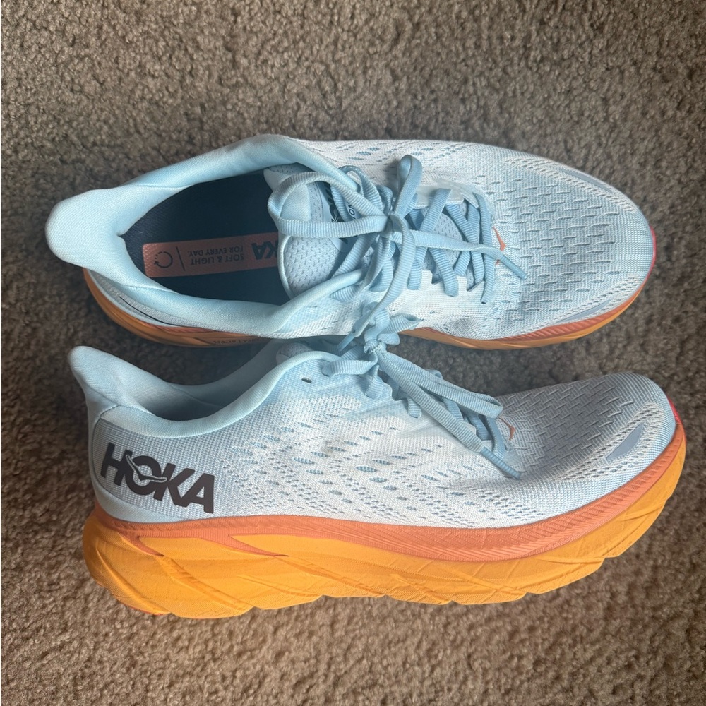 Hoka Athletic Shoes Blue and Orange with Streamlined Silhouette